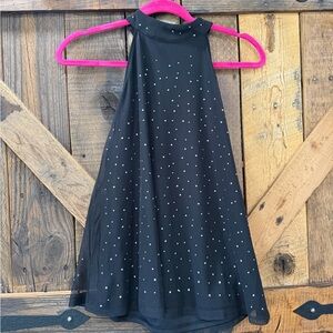 Black Rhinestone Halter Top – Sheer Overlay – Dressy Tank